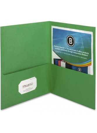 Letter - 8.50" Width x 11" Sheet Size - 125 Sheet Capacity - 2Inside Front & Back Pockets - Paper - Green - Recycled - 25 / Box - bsn78493